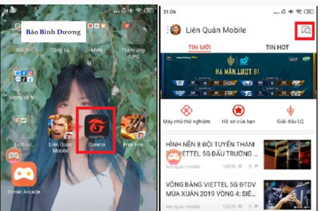 truy cập ứng dụng Garena