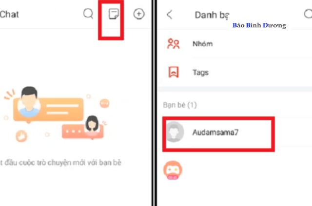 tìm đến biểu tượng tin nhắn và sau đó chọn tab danh bạ